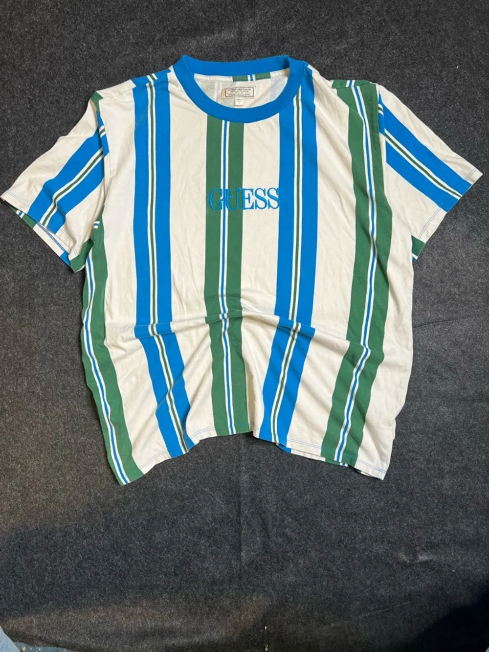 GUESS ORIGINALS AMERICAN TRADITION STRIPED MEN'S T-SHIRT BLUE GREEN WHITE SIZE L - Picture 1 of 6